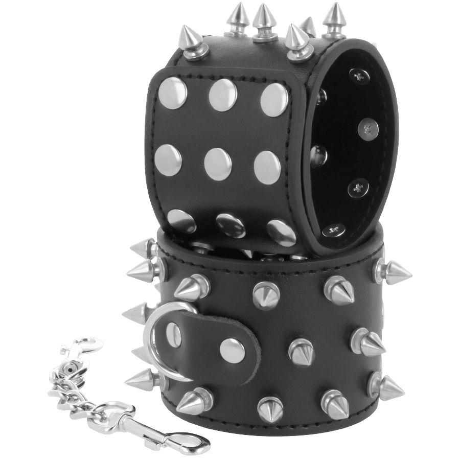 DARKNESS - SKULLS AND BONES SCHWARZE HANDSCHELLEN MIT SPIKES – Bild 3